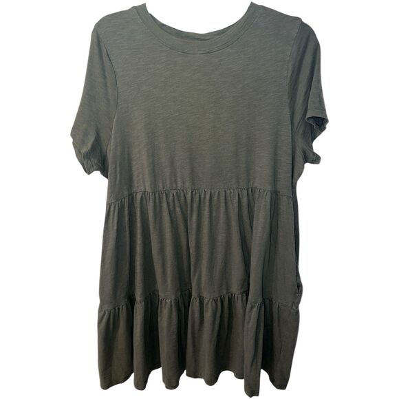 Old Navy Dress Womens L Green Every Wear Slub Jersey Tiered Mini Tshirt Swing - Picture 1 of 9